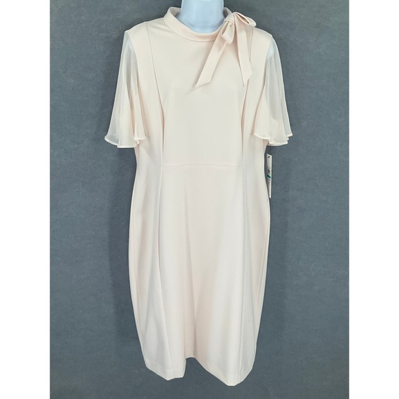 Calvin Klein Dresses & Skirts - Calvin Klein Dress Women's Sz 16 Sheer Sleeve Mock Neck Bow‎ Blush Pink Formal